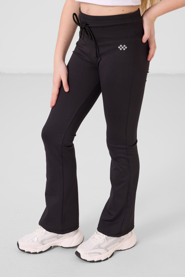 Siyah Esnek Standart Fit Basic Performans İspanyol Paça Kız Çocuk Tayt - 75193