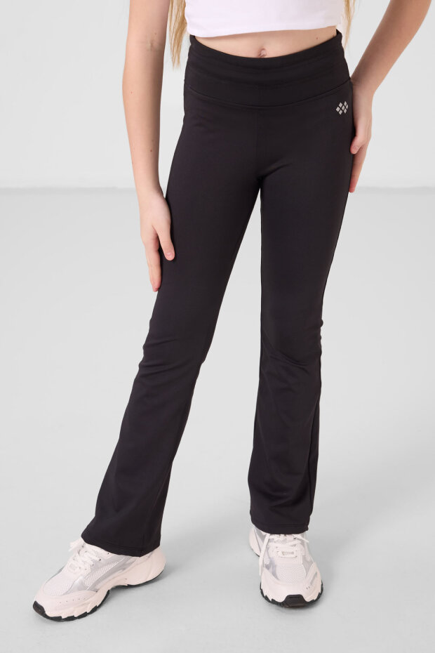 Siyah Esnek Standart Fit Basic Performans İspanyol Paça Kız Çocuk Tayt - 75193 - 3