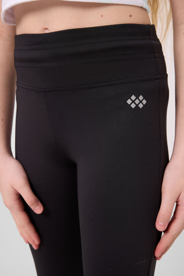 Siyah Esnek Standart Fit Basic Performans İspanyol Paça Kız Çocuk Tayt - 75193 - 4