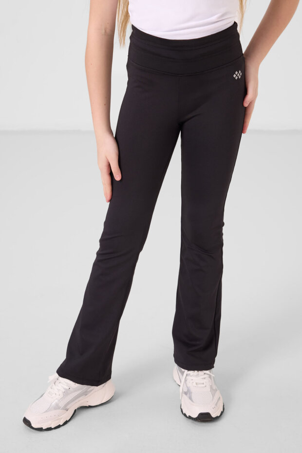 Siyah Esnek Standart Fit Basic Performans İspanyol Paça Kız Çocuk Tayt - 75193 - 2