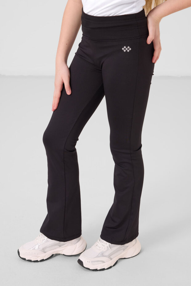 Siyah Esnek Standart Fit Basic Performans İspanyol Paça Kız Çocuk Tayt - 75193 - 3