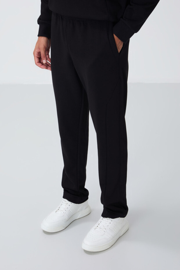 Siyah Kompakt Pamuklu Kalın Pürüzsüz Dokulu O Yaka Comfort Fit Erkek Eşofman Takım -85263 - 3