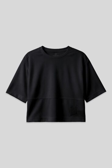Siyah Nefes Alan Dokulu İnce Esnek Standart Kalıp Performans Kadın T-Shirt - 97284 