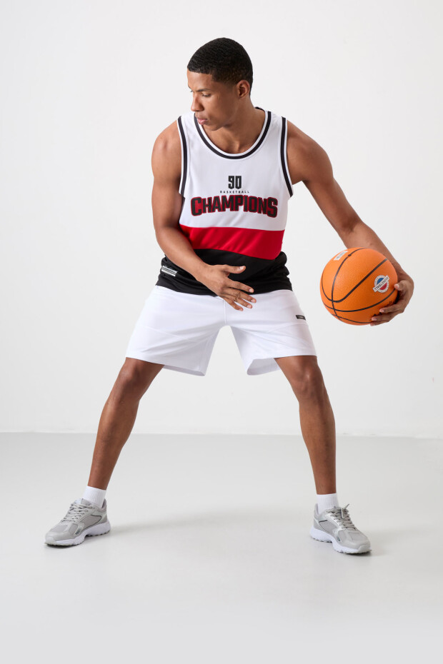 Siyah Nefes Alan Dokulu İnce Esnek Standart Fit Erkek Basketbol Atlet - 88395 - 4
