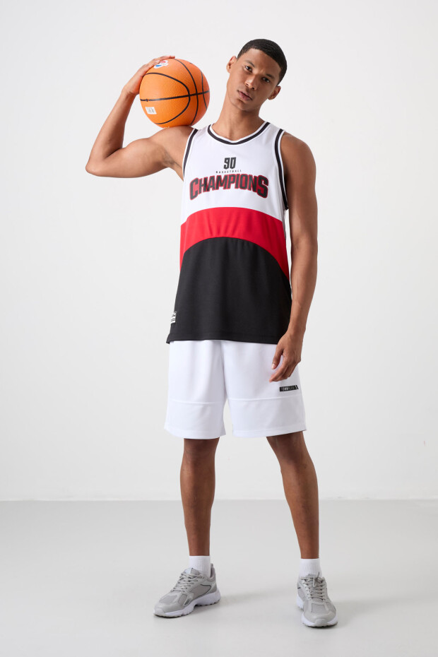 Siyah Nefes Alan Dokulu İnce Esnek Standart Fit Erkek Basketbol Atlet - 88395 - 5