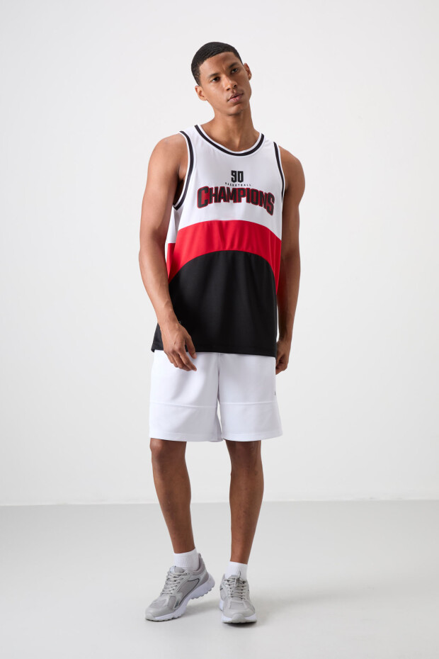 Siyah Nefes Alan Dokulu İnce Esnek Standart Fit Erkek Basketbol Atlet - 88395 - 2