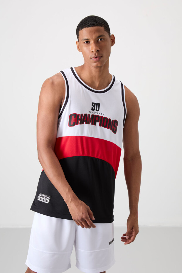 Siyah Nefes Alan Dokulu İnce Esnek Standart Fit Erkek Basketbol Atlet - 88395 - 6