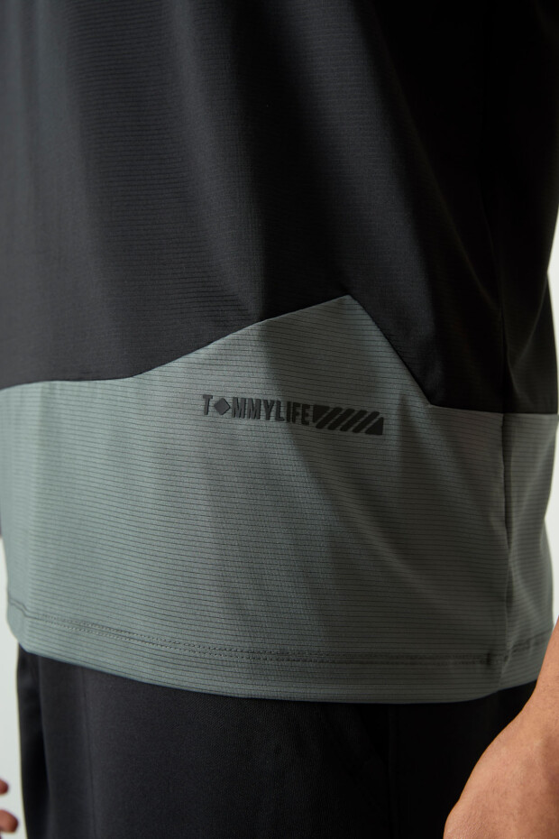 Siyah Nefes Alan Dokulu İnce Esnek Standart Fit Erkek Performans T-Shirt - 88383 - 5
