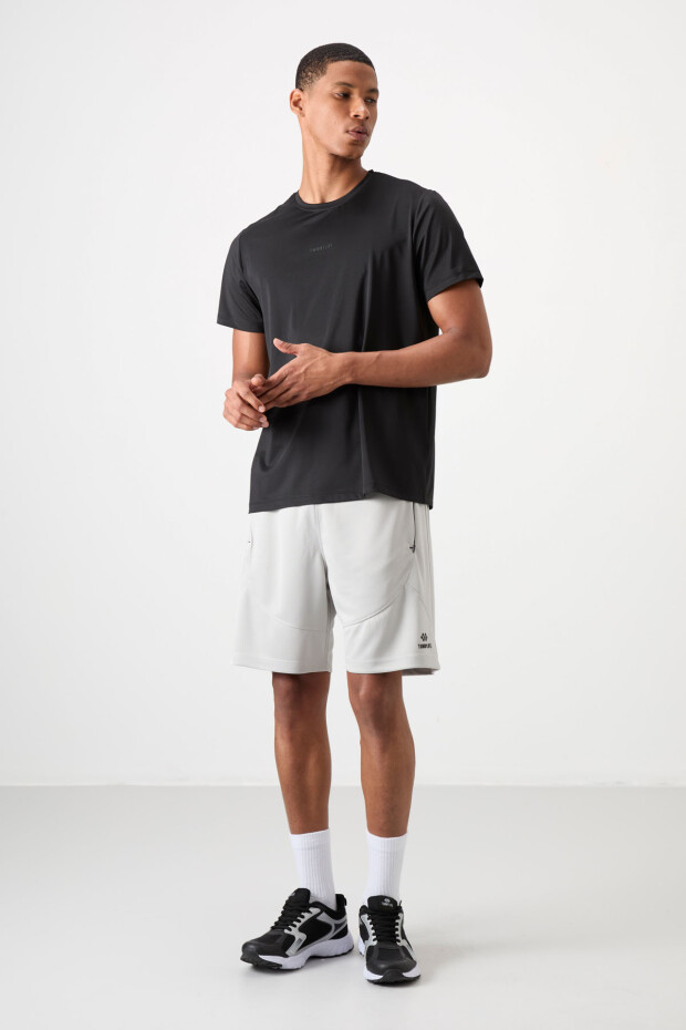 Siyah Nefes Alan Dokulu İnce Esnek Standart Fit Erkek Performans T-Shirt - 88384 - 2