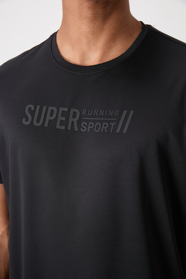 Siyah Nefes Alan Dokulu İnce Esnek Standart Fit Erkek Performans T-Shirt - 88385 - 2