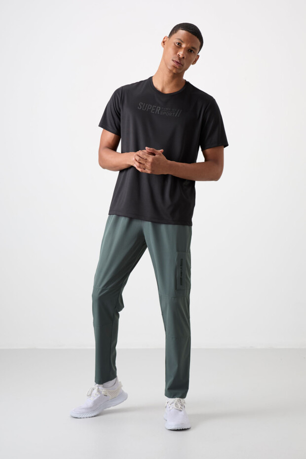 Siyah Nefes Alan Dokulu İnce Esnek Standart Fit Erkek Performans T-Shirt - 88385 - 3