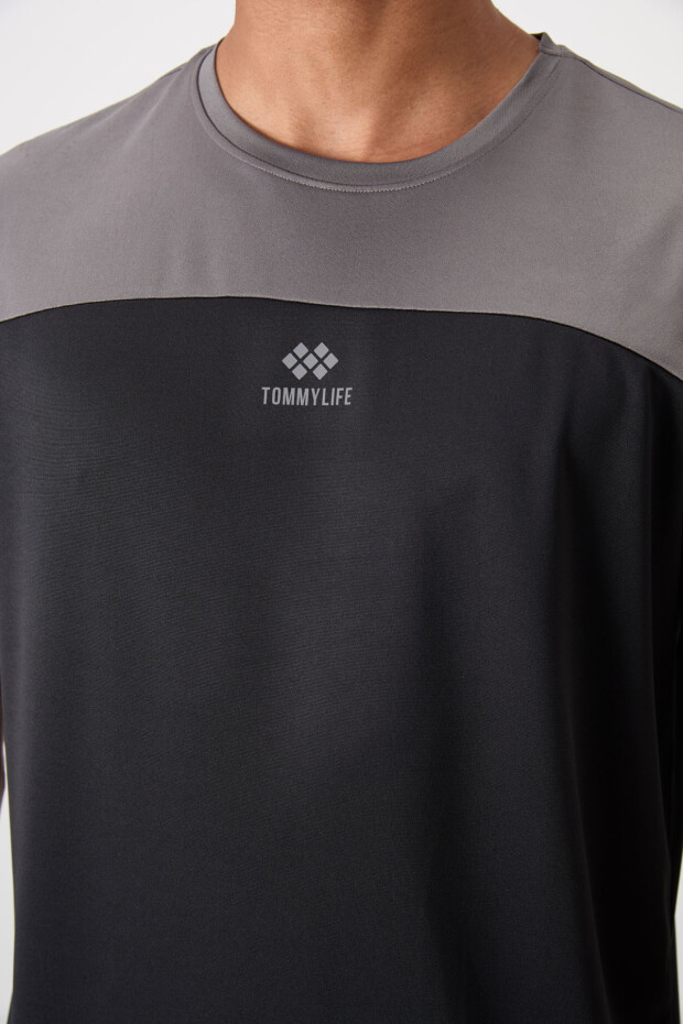 Siyah Nefes Alan Dokulu İnce Esnek Standart Fit Erkek Performans T-Shirt - 88386 - 3