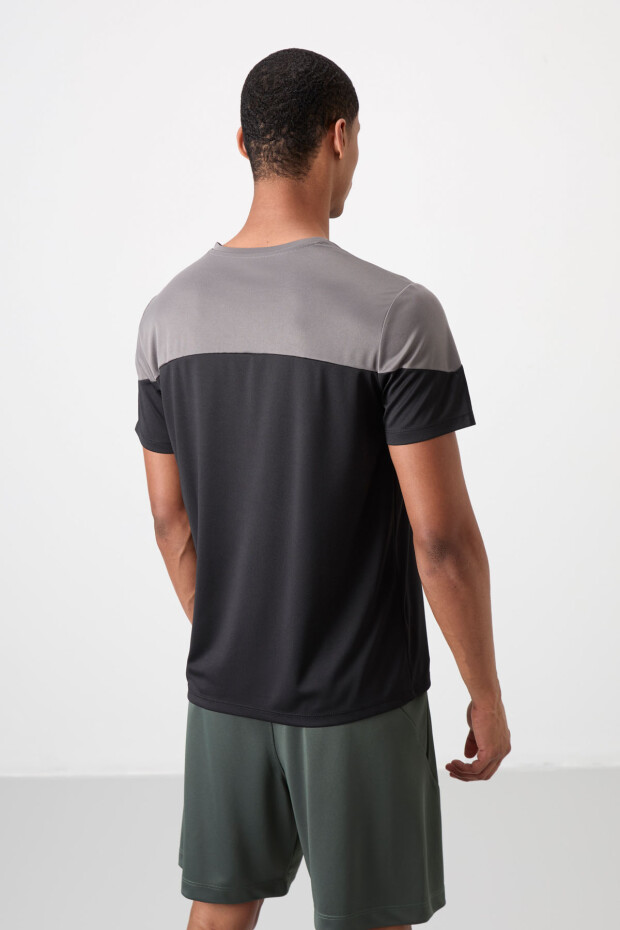 Siyah Nefes Alan Dokulu İnce Esnek Standart Fit Erkek Performans T-Shirt - 88386 - 5