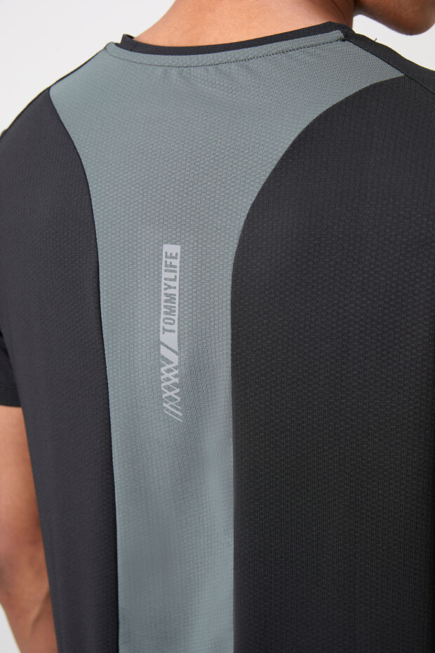Siyah Nefes Alan Dokulu İnce Esnek Standart Fit Erkek Performans T-Shirt - 88387 - 5