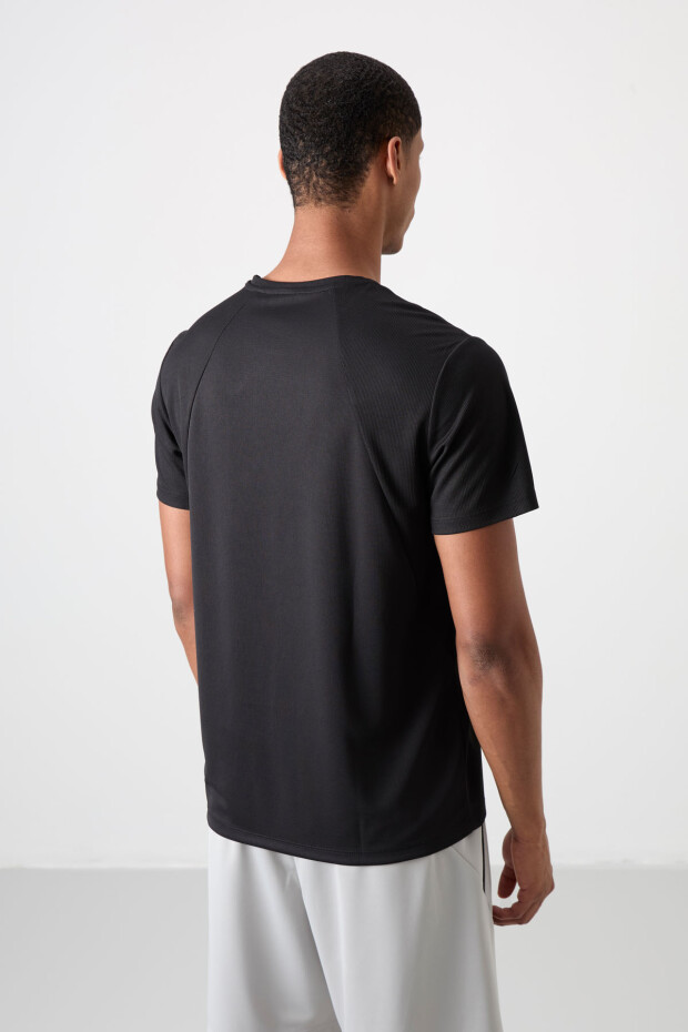 Siyah Nefes Alan Dokulu İnce Esnek Standart Fit Erkek Performans T-Shirt - 88391 - 6