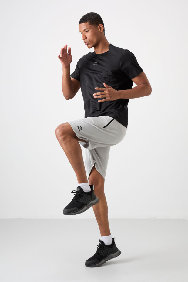 Siyah Nefes Alan Dokulu İnce Esnek Standart Fit Erkek Performans T-Shirt - 88391 - 3