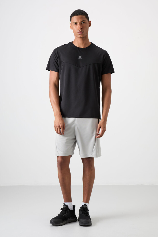 Siyah Nefes Alan Dokulu İnce Esnek Standart Fit Erkek Performans T-Shirt - 88391 - 5