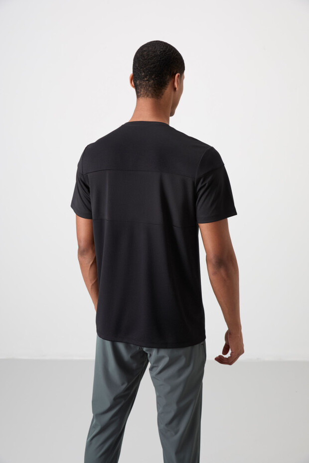 Siyah Nefes Alan Dokulu İnce Esnek Standart Fit Erkek Performans T-Shirt - 88396 - 5