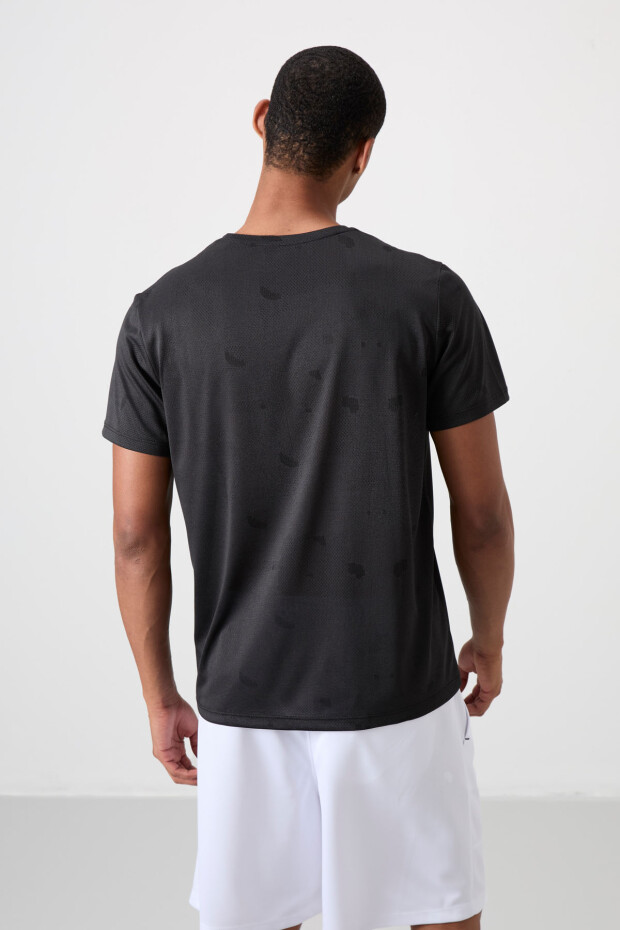 Siyah Nefes Alan Jakarlı İnce Esnek Standart Fit Erkek Performans T-Shirt - 88398 - 5
