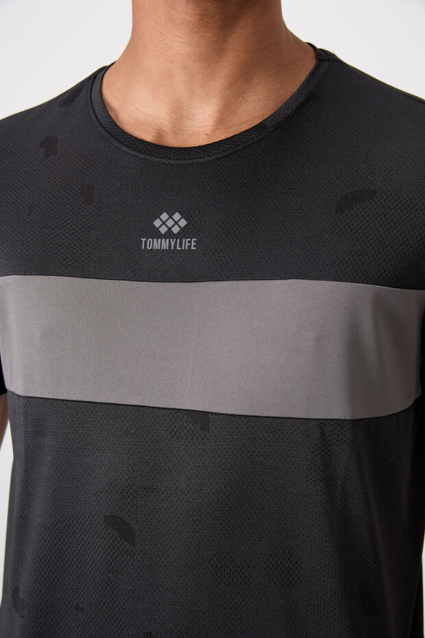 Siyah Nefes Alan Jakarlı İnce Esnek Standart Fit Erkek Performans T-Shirt - 88398 - 3