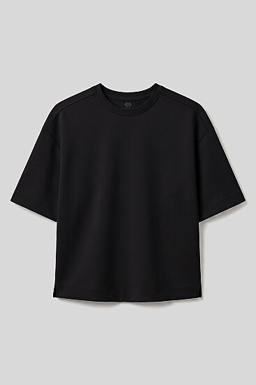 Siyah O Yaka Oversize Kısa Kollu Kadın T-Shirt - 97316 