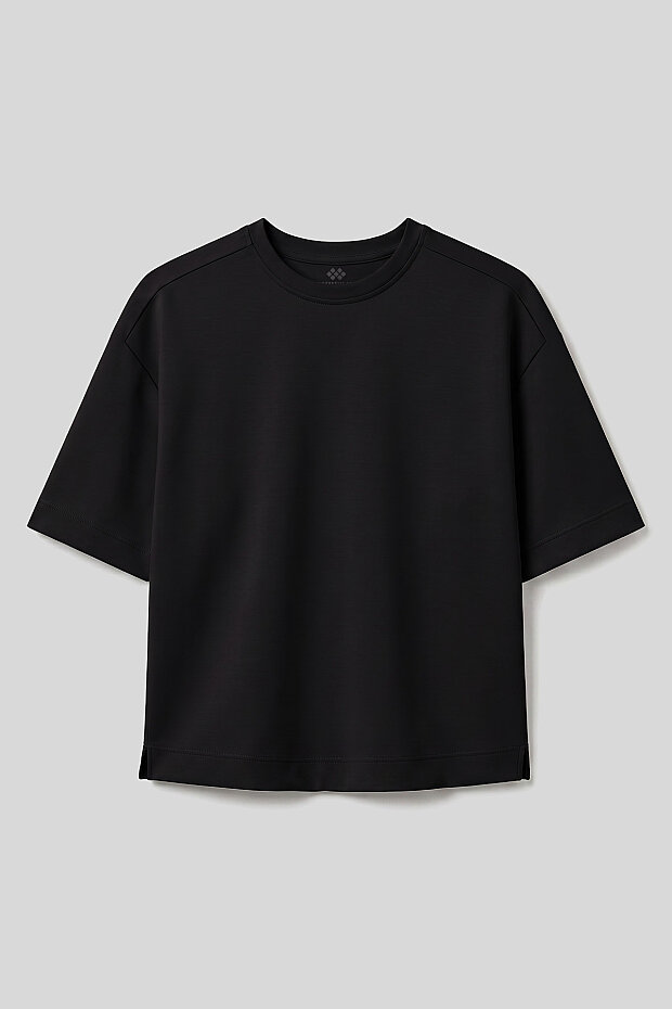 Siyah O Yaka Oversize Kısa Kollu Kadın T-Shirt - 97316 - 1
