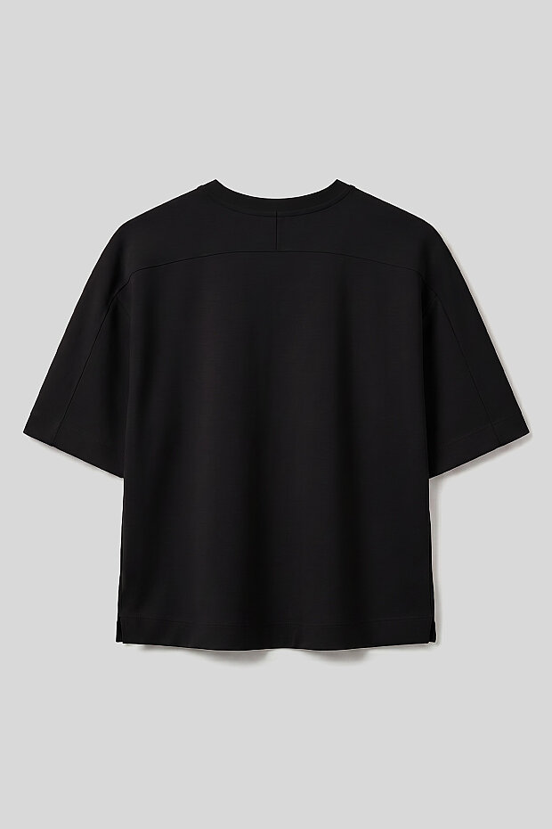 Siyah O Yaka Oversize Kısa Kollu Kadın T-Shirt - 97316 - 2