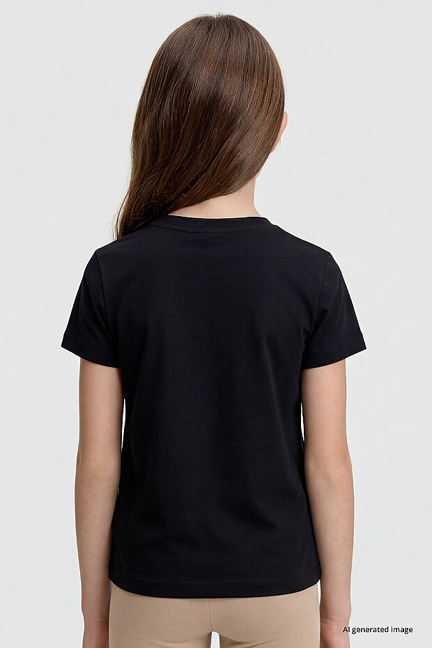 Siyah O Yaka Standart Fit Basic Unisex Çocuk T-Shirt - 11328 - 6