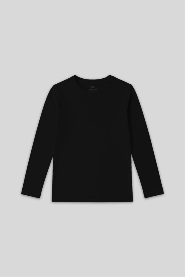 Siyah O Yaka Standart Fit Basic Uzun Kollu Unisex Çocuk T-Shirt - 11329 - 3
