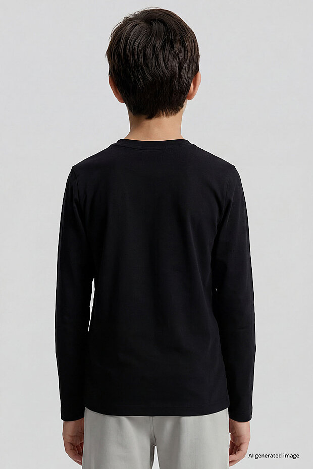 Siyah O Yaka Standart Fit Basic Uzun Kollu Unisex Çocuk T-Shirt - 11329 - 7