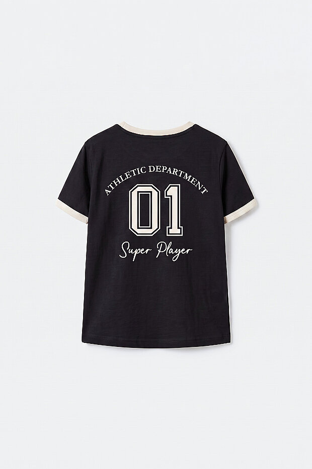 Siyah Omuz Biye Detaylı Baskılı Kız Çocuk T-Shirt - 75181 - 2