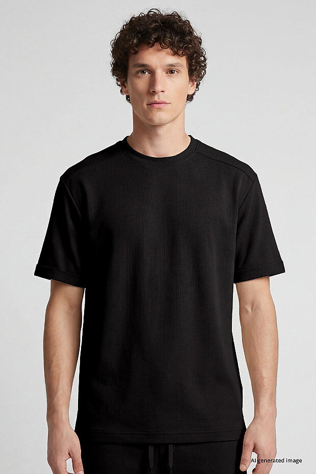 Siyah Oversize Fit Yumuşak Dokulu Basic Erkek Şort Takım - 85274 - 2