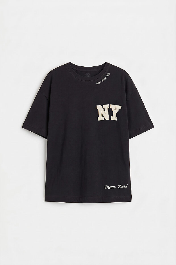 Siyah Rahat Form Kısa Kollu Baskılı Kız Çocuk T-Shirt - 75174 - 2