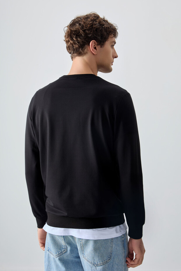 Siyah Pamuk Yumuşak Dokulu Standart Fit Basic Erkek Sweatshirt - 88363 - 5