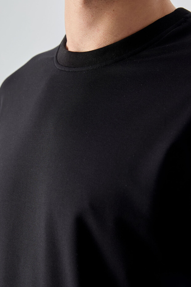Siyah Pamuk Yumuşak Dokulu Standart Fit Basic Erkek Sweatshirt - 88363 - 3