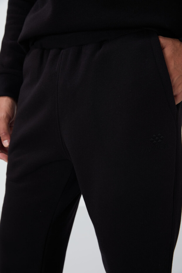 Siyah Pamuklu Kalın İçi Tüylü Yumuşak Dokulu Comfort Fit Nakışlı Erkek Eşofman Takım -85265 - 5