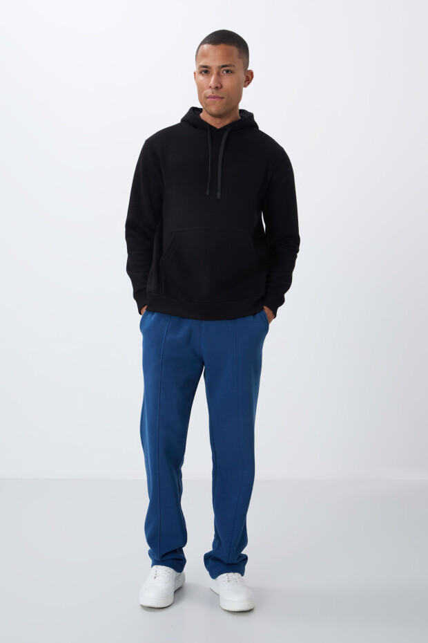 Siyah Pamuklu Kalın İçi Tüylü Yumuşak Dokulu Comfort Fit Nakışlı Erkek Sweatshirt - 88419 - 3