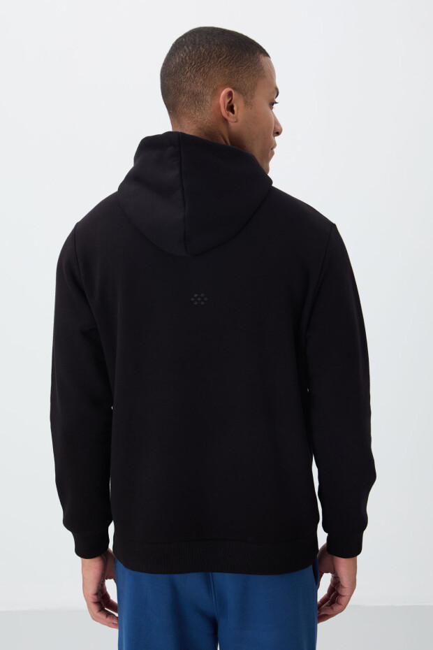 Siyah Pamuklu Kalın İçi Tüylü Yumuşak Dokulu Comfort Fit Nakışlı Erkek Sweatshirt - 88419 - 5