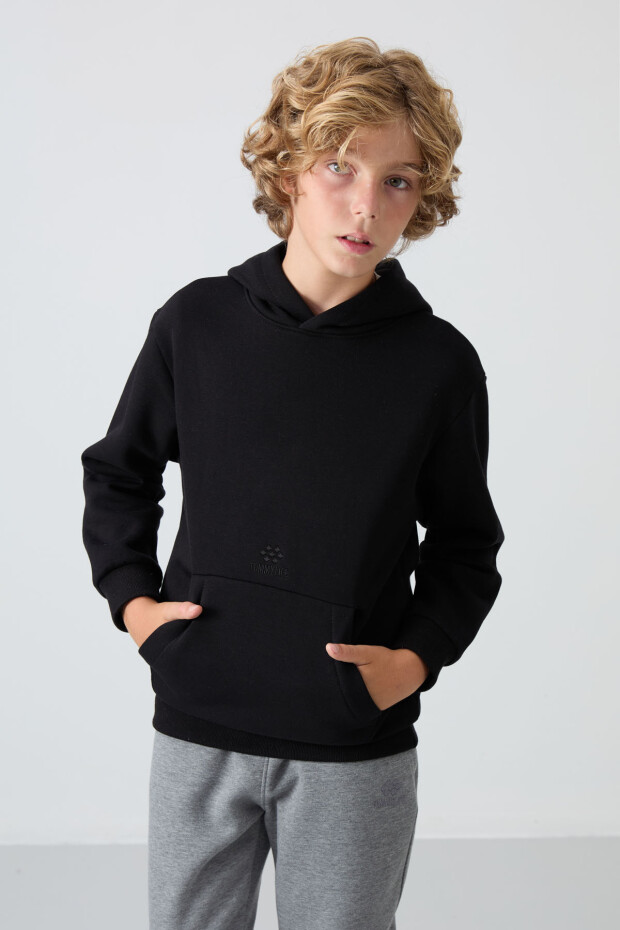 Siyah Pamuklu Kalın İçi Tüylü Yumuşak Dokulu Standart Fit Baskılı Erkek Çocuk Sweatshirt - 11215 - 3