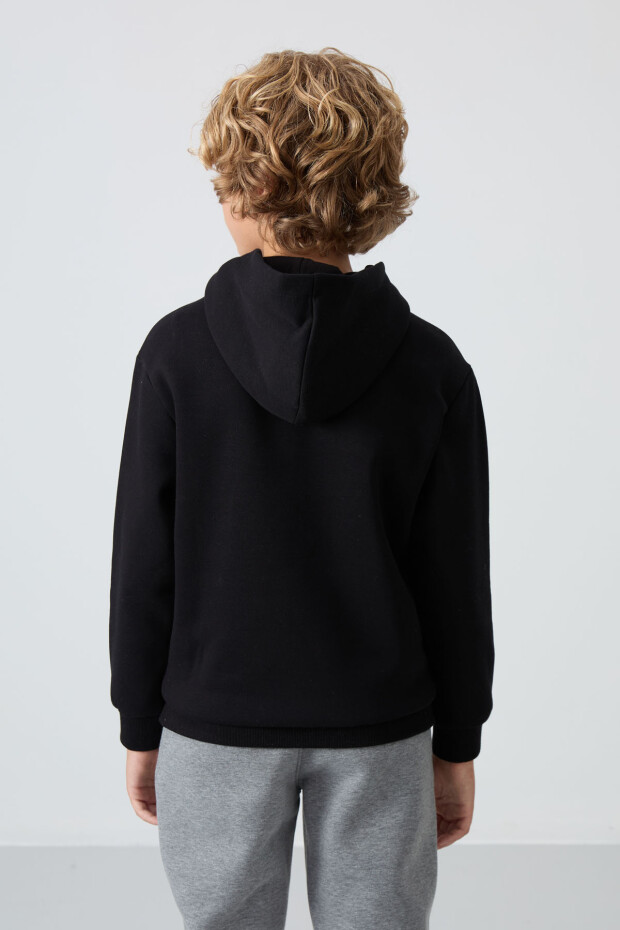 Siyah Pamuklu Kalın İçi Tüylü Yumuşak Dokulu Standart Fit Baskılı Erkek Çocuk Sweatshirt - 11215 - 5
