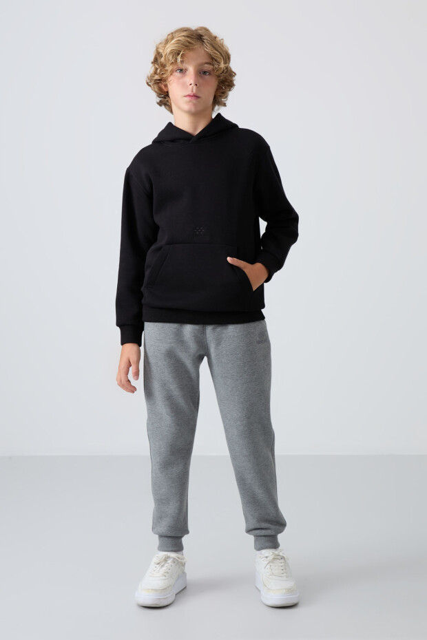Siyah Pamuklu Kalın İçi Tüylü Yumuşak Dokulu Standart Fit Baskılı Erkek Çocuk Sweatshirt - 11215 - 4