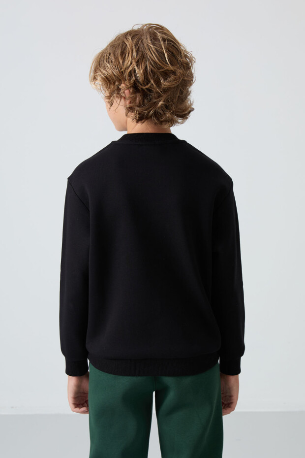 Siyah Pamuklu Kalın İçi Tüylü Yumuşak Dokulu Standart Fit Baskılı Erkek Çocuk Sweatshirt - 11216 - 5