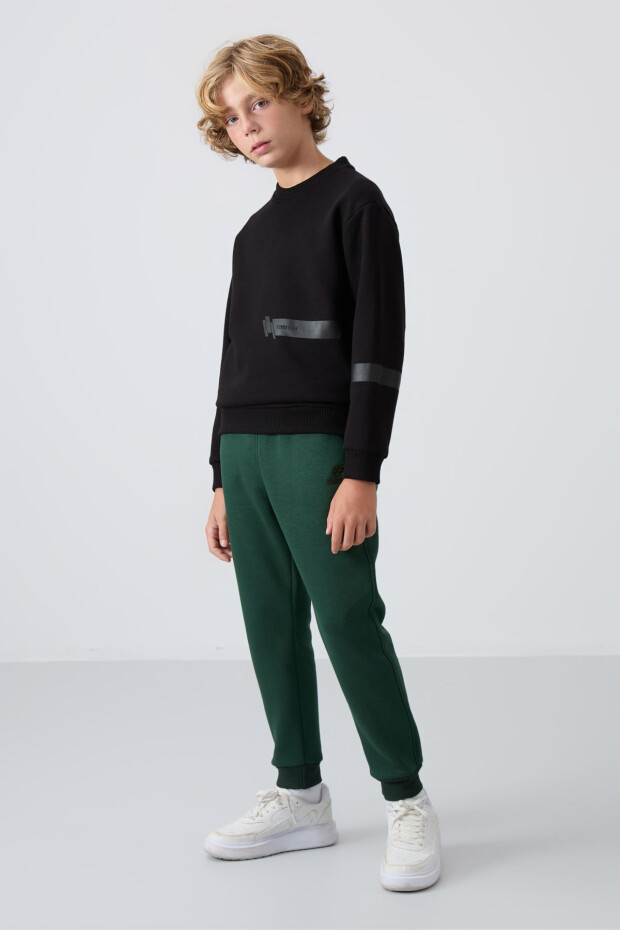 Siyah Pamuklu Kalın İçi Tüylü Yumuşak Dokulu Standart Fit Baskılı Erkek Çocuk Sweatshirt - 11238 - 4
