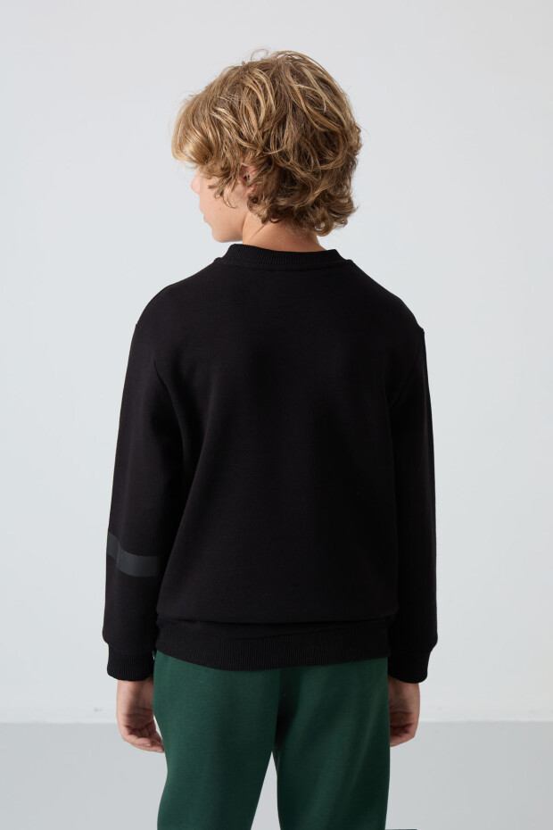 Siyah Pamuklu Kalın İçi Tüylü Yumuşak Dokulu Standart Fit Baskılı Erkek Çocuk Sweatshirt - 11238 - 6