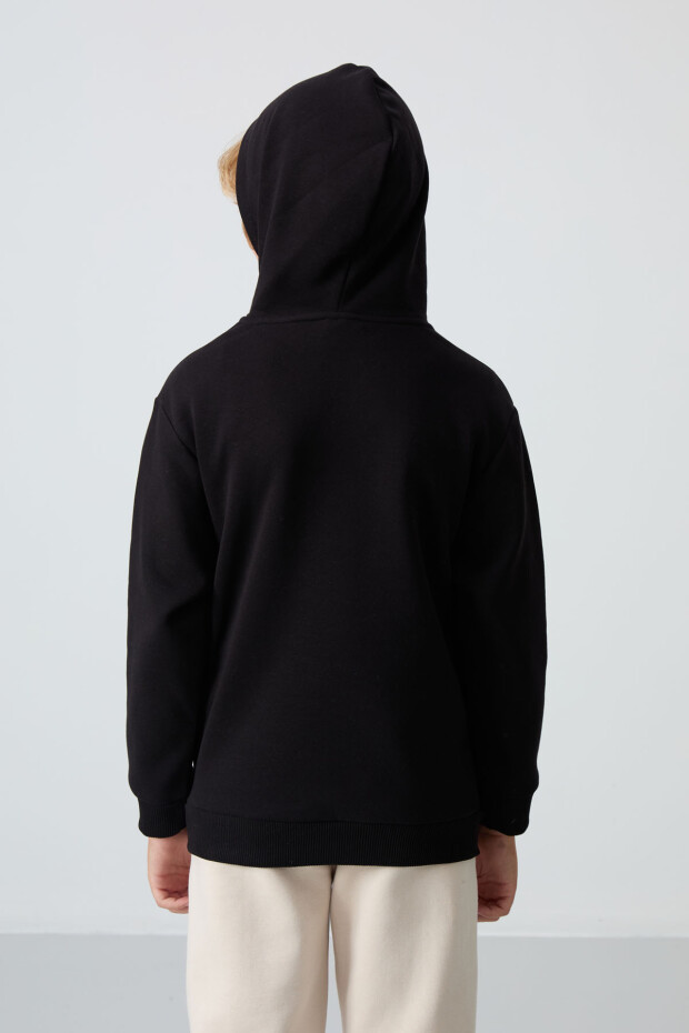 Siyah Pamuklu Kalın İçi Tüylü Yumuşak Dokulu Standart Fit Baskılı Erkek Çocuk Sweatshirt - 11239 - 5