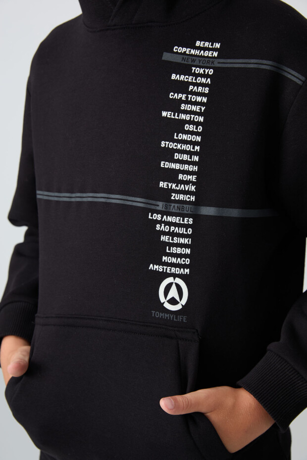 Siyah Pamuklu Kalın İçi Tüylü Yumuşak Dokulu Standart Fit Baskılı Erkek Çocuk Sweatshirt - 11239 - 3