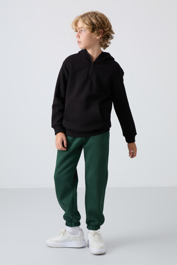 Siyah Pamuklu Kalın İçi Tüylü Yumuşak Dokulu Standart Fit Nakışlı Erkek Çocuk Sweatshirt - 11244 - 2