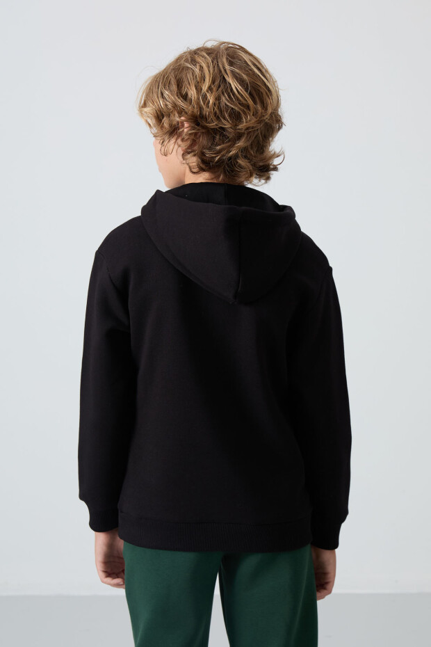 Siyah Pamuklu Kalın İçi Tüylü Yumuşak Dokulu Standart Fit Nakışlı Erkek Çocuk Sweatshirt - 11244 - 5