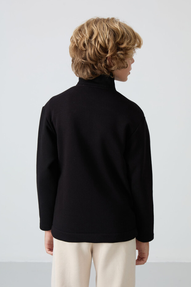 Siyah Pamuklu Kalın İçi Tüylü Yumuşak Dokulu Standart Fit Nakışlı Erkek Çocuk Sweatshirt - 11245 - 5