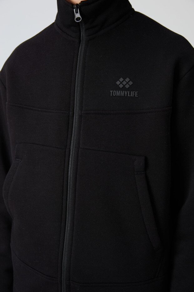 Siyah Pamuklu Kalın İçi Tüylü Yumuşak Dokulu Standart Fit Nakışlı Erkek Çocuk Sweatshirt - 11245 - 3